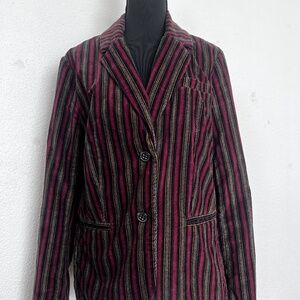 Free People Striped Velvet Blazer Jacket - Burgundy Black Gold Boho Statement